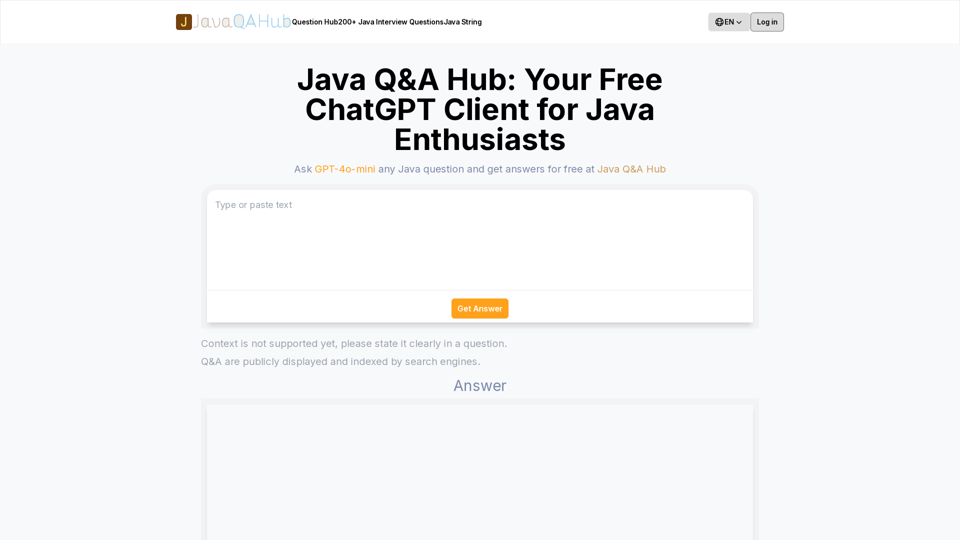 Hub de Questions et Réponses Java : Client ChatGPT Gratuit pour Passionnés de Java | JavaQAHub.cc