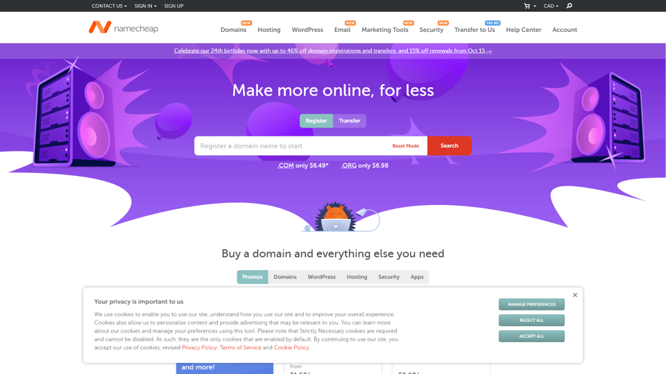 Compra un nombre de dominio - Registra nombres de dominio baratos desde $0.99 - Namecheap