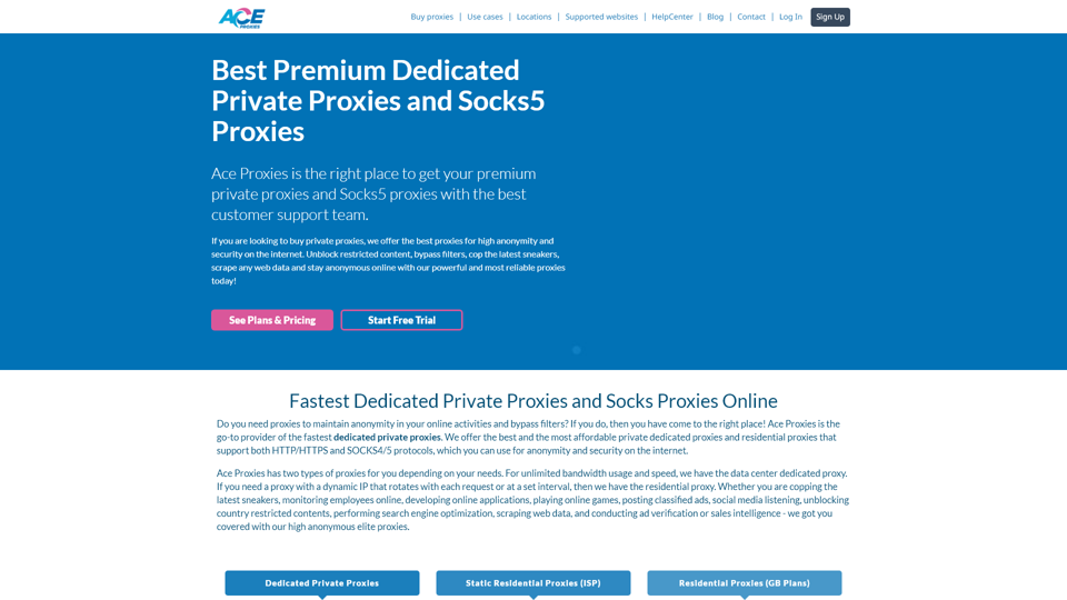 Prestador de Serviço de Proxies Privados Premium & Proxies Socks5 | Ace Proxies