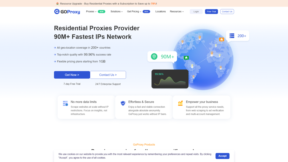 Fournisseur de serveur de proxy résidentiel GoProxy - 90M+ pool d'adresses IP réelles