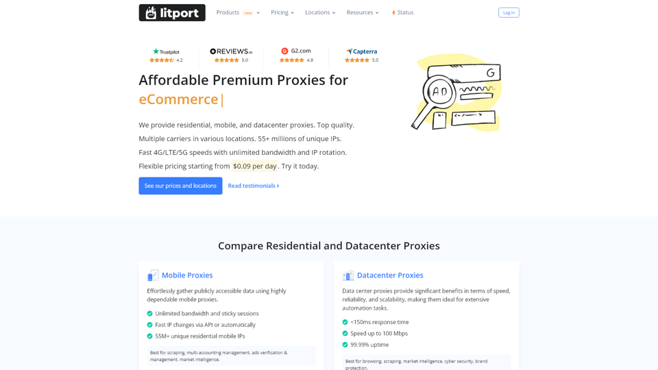 Fournisseur d'accès Internet résidentiel et proxys mobiles. Efficace, illimité, rapide. Meilleur choix pour le scraping. / litport.net