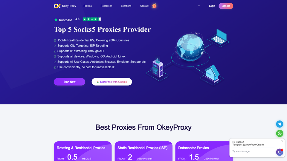 【Nuevo mensaje】 Mejor proveedor de servidor de proxy residencial rotativo Socks5 HTTP(s) - OkeyProxy.com