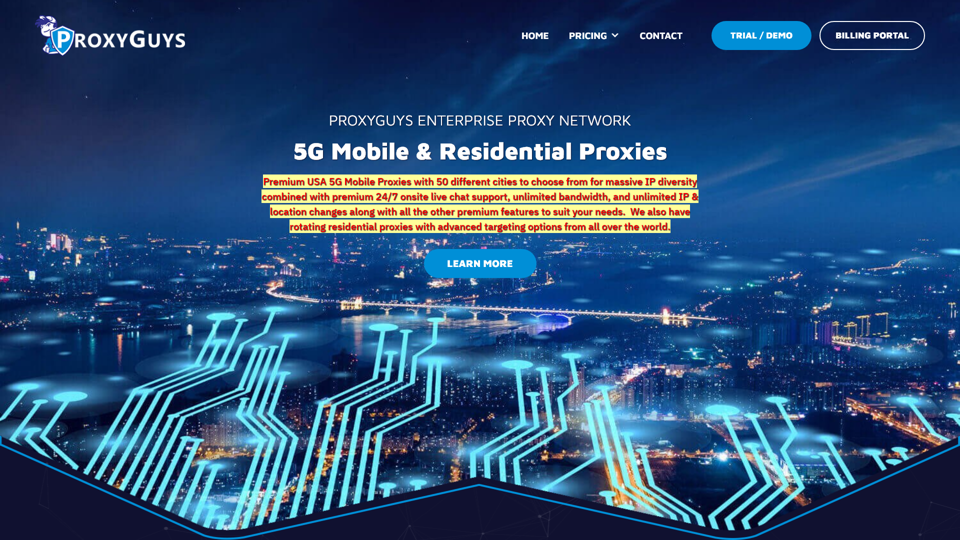 Proxys de alta calidad 5G móviles y residenciales de ProxyGuys