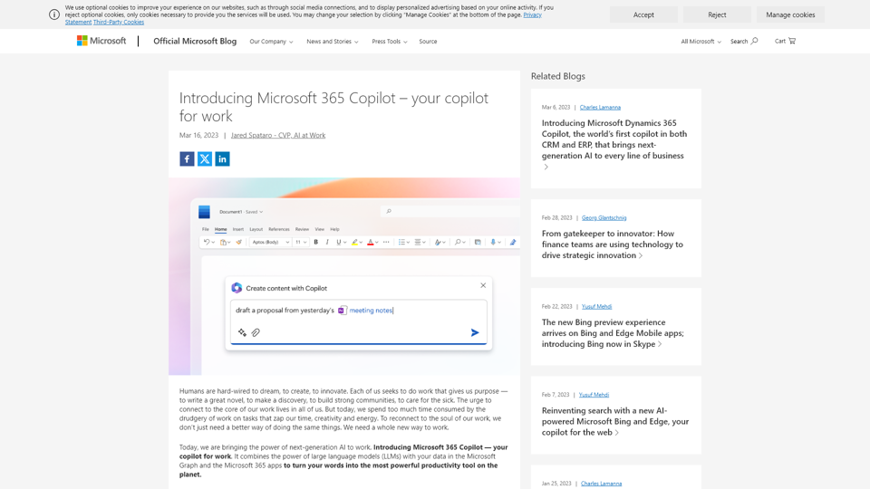 Introducción de Microsoft 365 Copilot: tu copiloto para el trabajo - El Blog Oficial de Microsoft