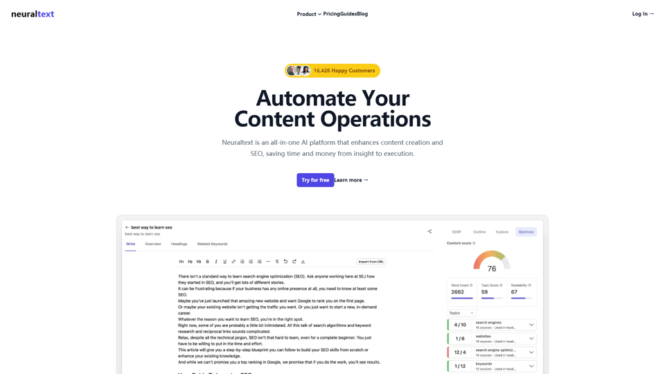 NeuralText - AIライティングアシスタントとSEO用ツール | neuraltext.com