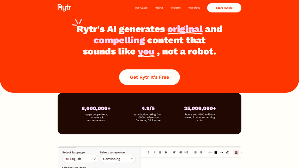 Escritor AI Gratuito, Generador de Contenido y Asistente de Escritura | Rytr