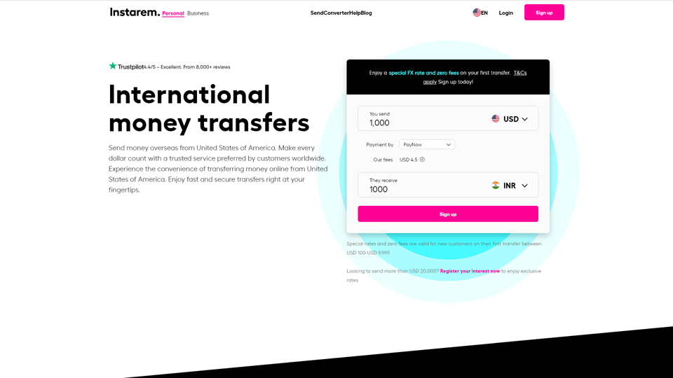 Internationale Geldtransfers | Geld ins Ausland senden | Instarem US