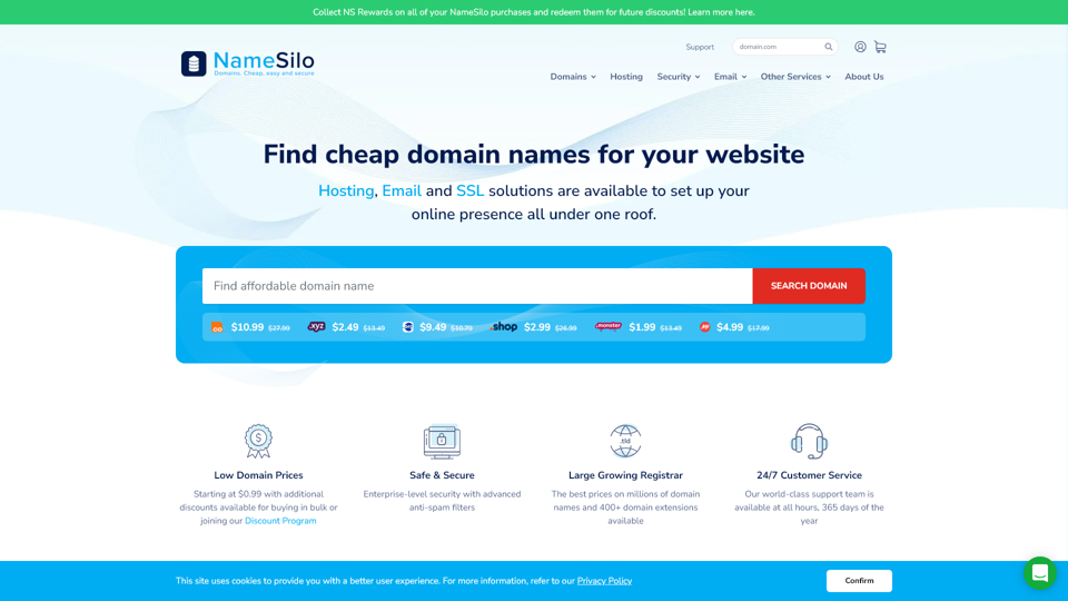 Günstige Domainnamen & Webhosting ab 0,99 $! | NameSilo