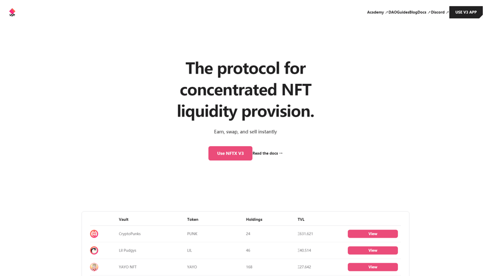 Покупайте, продавайте и обменивайте NFTs мгновенно на NFTX V3