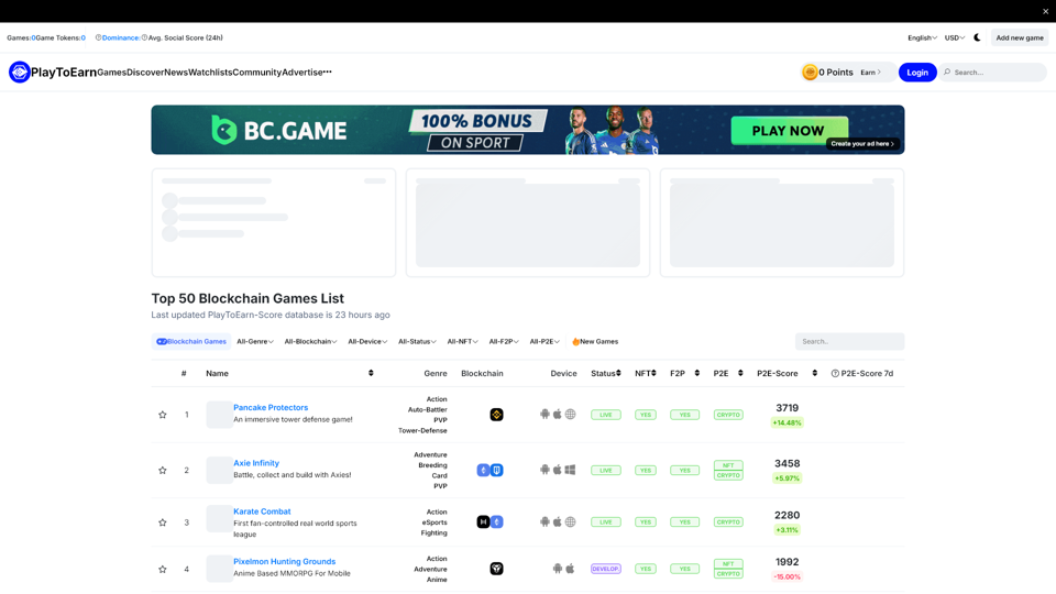 PlayToEarn - Best Blockchain Games List - Crypto Games