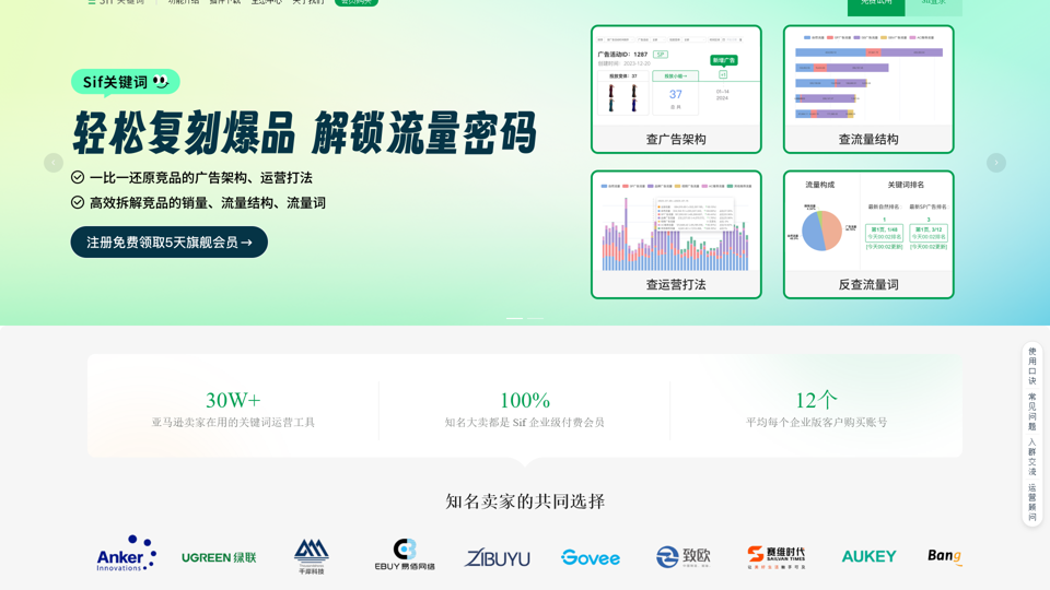 Sif官网 | 精准洞察广告与流量秘密 - 查询流量结构、洞察广告架构、研究流量运营手法、反查流量词与广告词