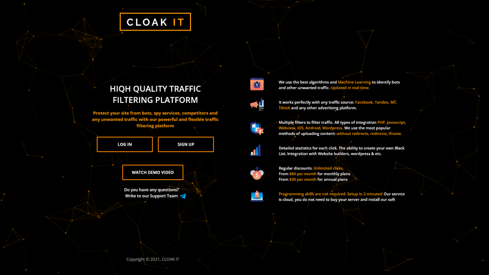 CLOAK IT - Plateforme de filtrage de trafic de haute qualité