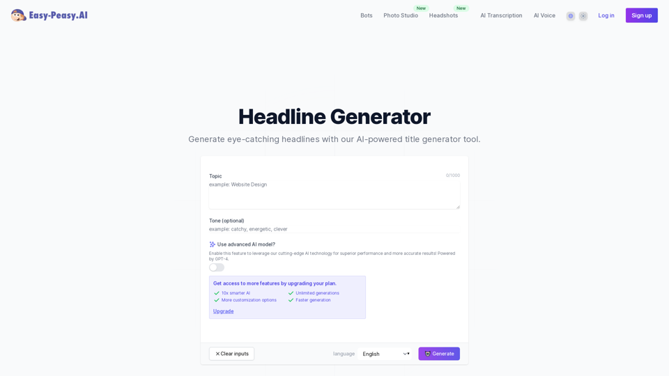 Free AI Headline Generator | Easy-Peasy.AI