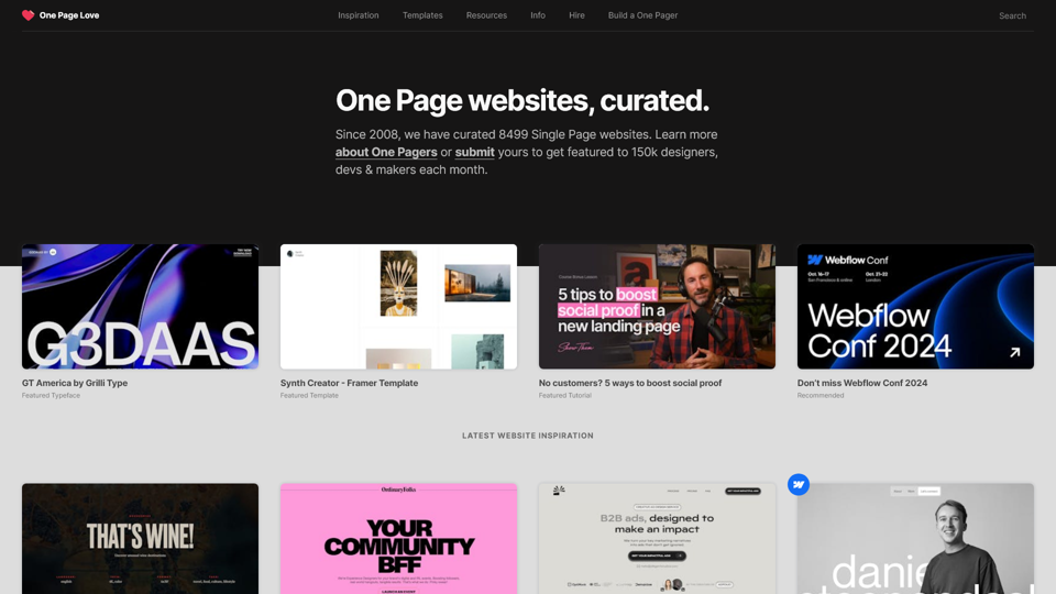 One Page Love - One Page Website Inspiration and Templates