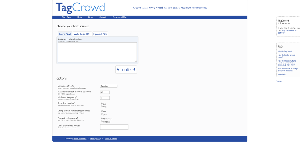 TagCrowd: create your own word cloud from any text