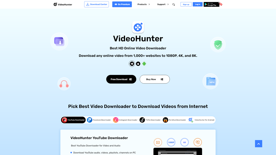 VideoHunter - 最佳影片下載器 | 從 1,000 多個網站下載任何影片