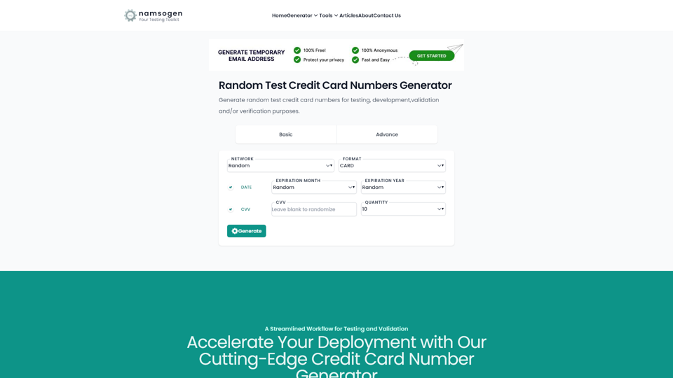 Random Credit Card Number Generator for Testing and Development - Namsogen